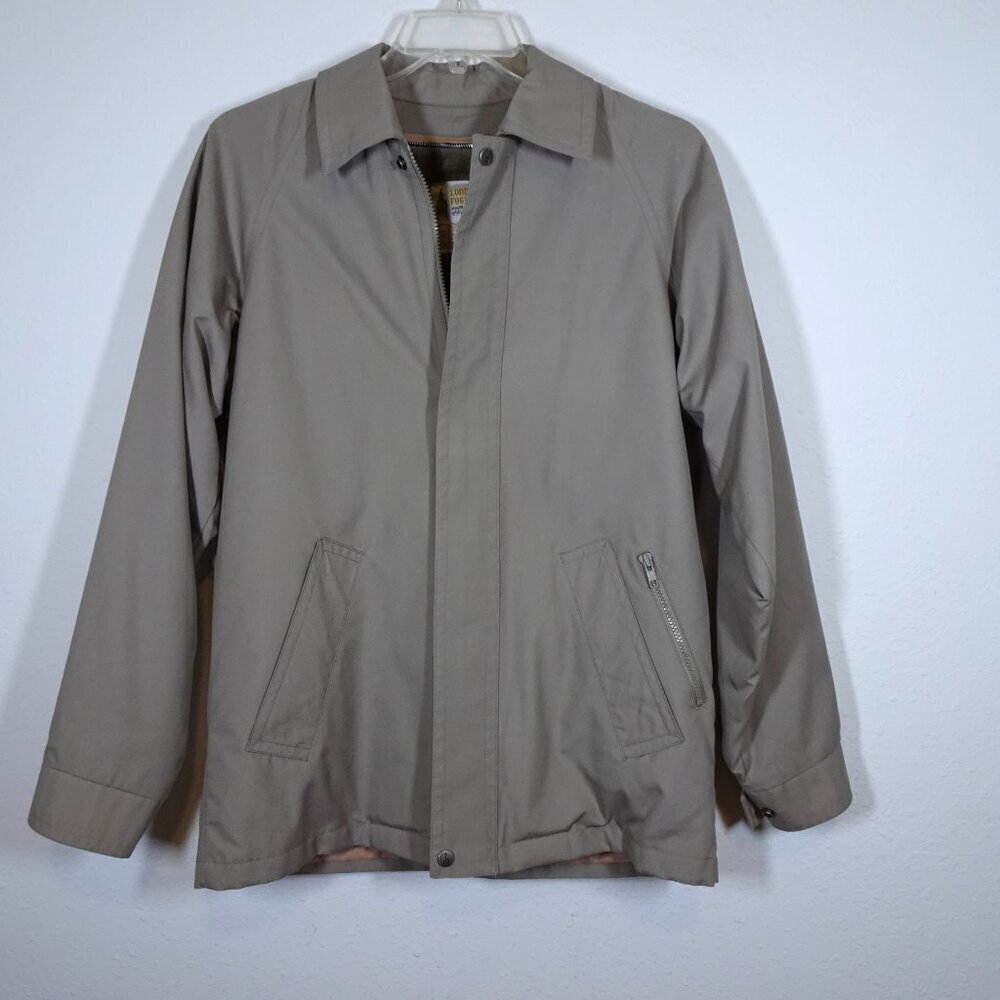 London Fog Zip Front Jacket Men's 40 Reg Beige Removable Faux Fur Lined Classic